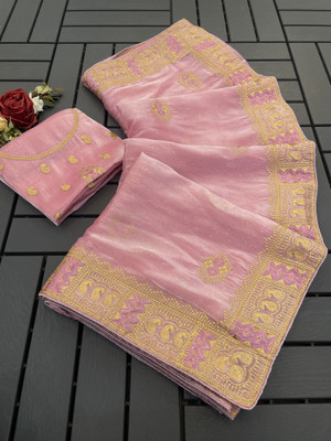 KHRITI FAB Embroidered Bollywood Jimmy choo Saree(Pink)