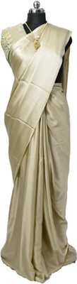 SONSHEL Solid/Plain Daily Wear Satin Saree(Cream)