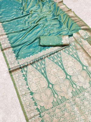 Spetila Woven Banarasi Jacquard, Pure Silk Saree(Light Green)