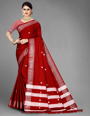 Fab Silk Embroidered Paithani Cotton Silk Saree(Red)