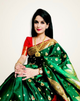 Ansari Fabrics Printed Banarasi Satin Saree(Green)