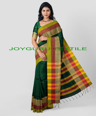 Joyguru Textile Self Design Handloom Pure Cotton Saree(Green)