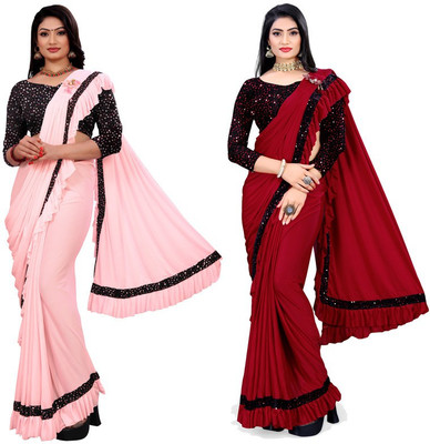 MIJAASHREE Embellished Bollywood Lycra Blend Saree(Pack of 2, Multicolor)