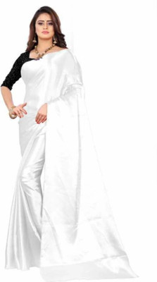 Arpita Fashion Solid/Plain Bollywood Satin Saree(White)