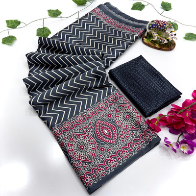 pal fashion Printed Kalamkari Jacquard Saree(Grey)