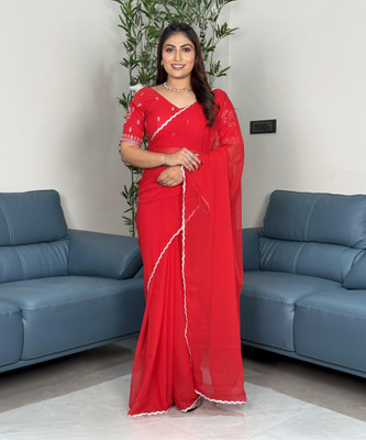 SROLY Embellished Bollywood Georgette Saree(Red)