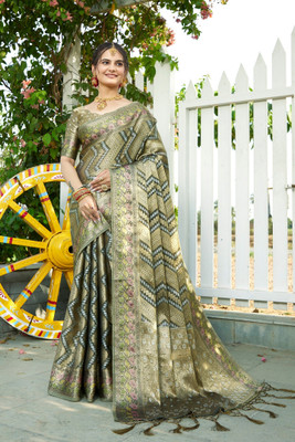 K 5 FASHION Solid/Plain Bollywood Organza Saree(Grey)