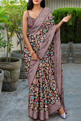 JERAVI Enterprise Printed Mysore Art Silk Saree(Brown)