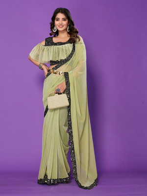 Sakifashion Solid/Plain Daily Wear Lycra Blend Saree(Light Green)