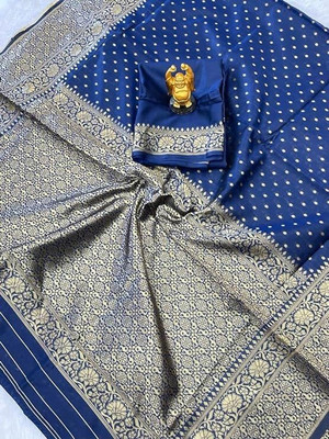 SATVASHIV Self Design Kanjivaram Jacquard Saree(Dark Blue)