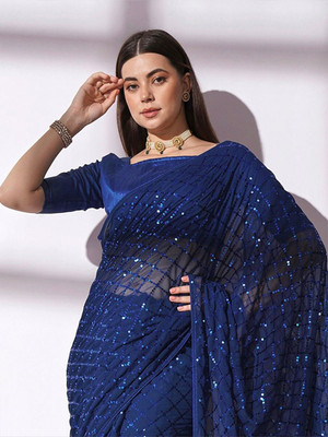 Shree Shyam Creation Embroidered Bollywood Georgette Saree(Blue)