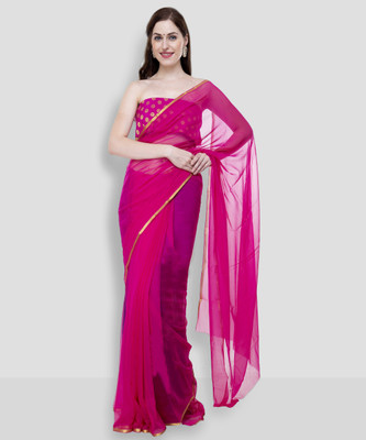 Bunny Creation Solid/Plain Daily Wear Chiffon Saree(Pink)