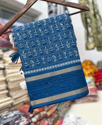 KRENIW Woven, Printed Bollywood Cotton Silk, Pure Silk Saree(Blue)