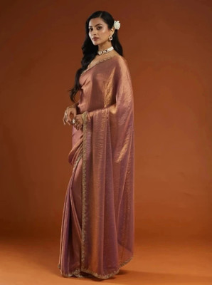 PRTRENDZ Solid/Plain Saree with Attached Blouse Chiffon Saree(Purple)