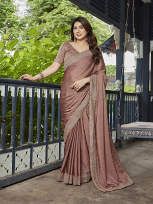 THE URBAN DIVA Solid/Plain Bollywood Silk Blend Saree(Orange)
