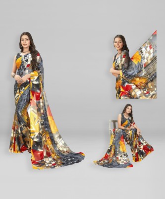 kashvi sarees Ombre, Geometric Print Daily Wear Georgette Saree(Red, Grey, Yellow)