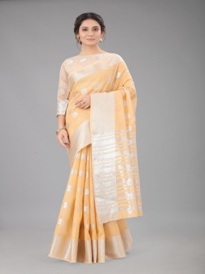 Julee Self Design Banarasi Cotton Silk Saree(Orange)