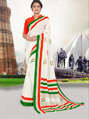 VCREATION Printed Bollywood Cotton Linen Saree(Multicolor)