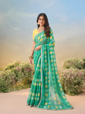 Laxmipati sarees Printed Saree with Attached Blouse Chiffon Saree(Green)