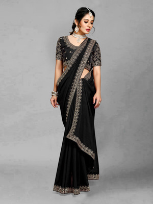 Vivan Fab Self Design, Embroidered Bollywood Silk Blend Saree(Black)