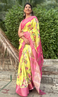 PremVastra Digital Print Bollywood Silk Blend Saree(Yellow)