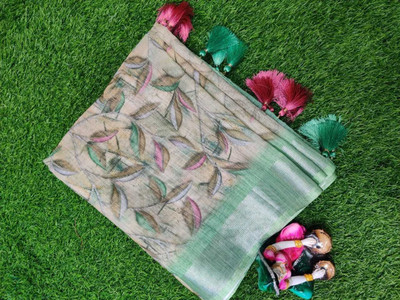 SSHAGUN LIFESTYLE Floral Print Bollywood Linen Saree(Yellow)