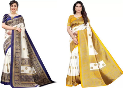 THE PRIVATE LABLE Printed Baluchari Art Silk Saree(Pack of 2, Multicolor)