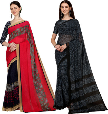 Anand Sarees Printed Daily Wear Georgette Saree(Pack of 2, Multicolor)