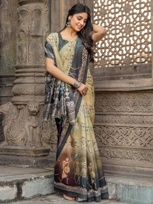 Divastri Printed Chinnalapattu Cotton Silk Saree(Yellow)
