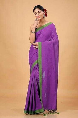 RenukaSaree Solid/Plain Handloom Cotton Blend Saree(Magenta)