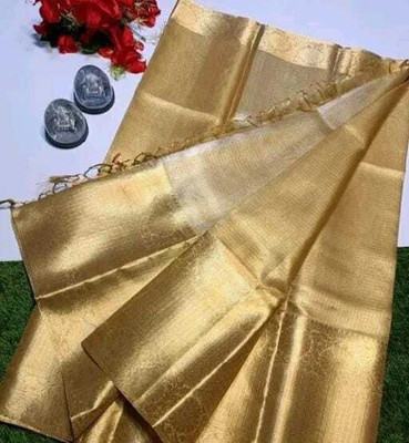 Nilofar Silk Saree Woven, Solid/Plain Banarasi Tissue Saree(Gold)