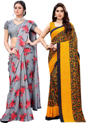 ANIRAV Printed Daily Wear Georgette Saree(Pack of 2, Multicolor)
