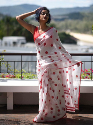Ravenclaw Printed Banarasi Cotton Linen Saree(Red)