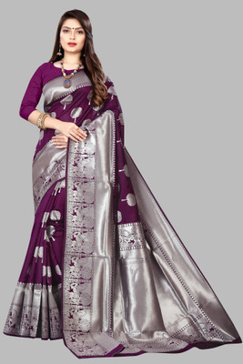 HouseOfCommon Woven, Printed Banarasi Art Silk Saree(Purple)