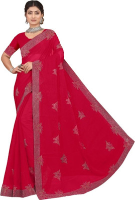 VNENTENTERPRISE Embellished Bollywood Organza Saree(Red)