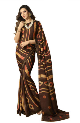 ROOP SUNDARI SAREES Printed Bollywood Pure Silk Saree(Brown, Gold)