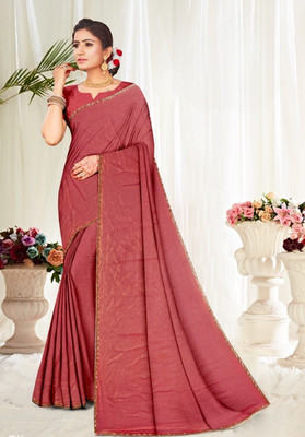 SRT Solid/Plain Daily Wear Dupion Silk, Chiffon Saree(Orange)