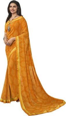 Divastri Floral Print Leheria Georgette Saree(Orange)