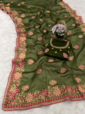 MIYANIFAB Embroidered Bollywood Lycra Saree(Light Green)