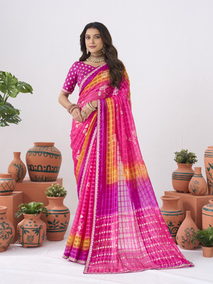 Laxmipati sarees Printed Saree with Attached Blouse Georgette Saree(Pink)