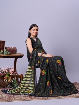 A V M Print Floral Print Daily Wear Georgette Saree(Multicolor)