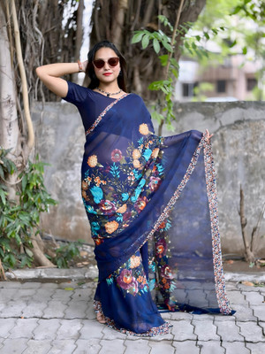 TEN R Self Design, Printed Daily Wear Georgette Saree(Multicolor)