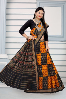 ETHNIC ODISHA HANDLOOM Printed, Digital Print Sambalpuri Pure Cotton Saree(Yellow)
