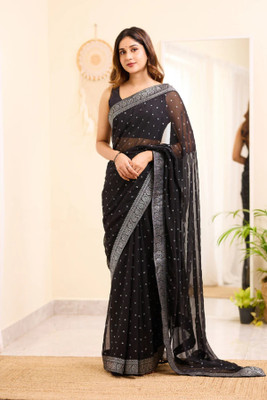 Julee Woven Banarasi Georgette Saree(Black)