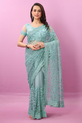 JSItaliya Embroidered Bollywood Net Saree(Dark Green)