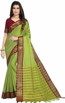 WILLMAKE Striped Bollywood Jacquard Saree(Green, Maroon)