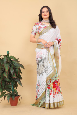 Jkamani Embroidered Bollywood Net Saree(White)