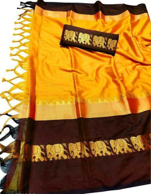 Mortal Textile Woven Handloom Cotton Silk Saree(Dark Green)