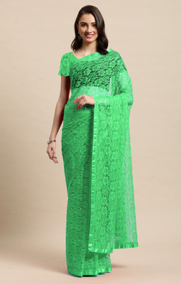 LOROFY Embellished Bollywood Net, Jacquard Saree(Light Green)