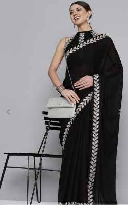 GajGajra Embroidered Bollywood Silk Blend Saree(Black)